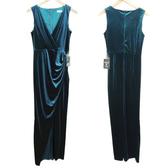 Babalet Sz M Women's Elegant Green Velvet Formal Dress Evening/Prom Sleeveless - Picture 2 of 12